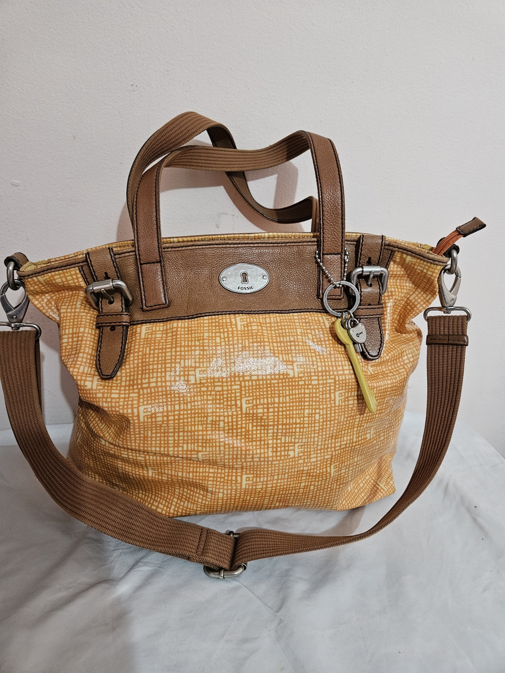 FOSSIL KEY-PER  Orange Canvas Shoulder Bag Vintage
